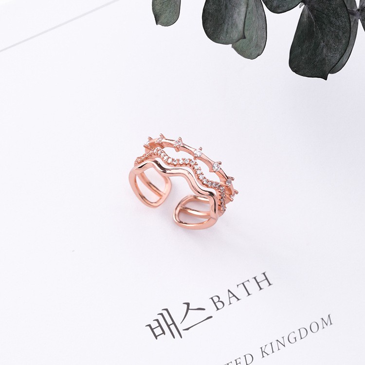 XiaoboACC Korean Version Three-layer Opening Zircon Ring Cincin