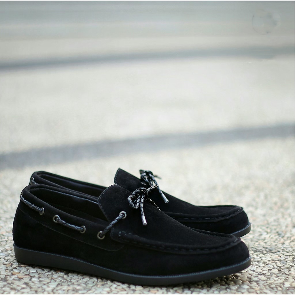 HF OZZY Sepatu Kasual Slip On Slop Pria Casual Kulit Sintetis Suede Hitam