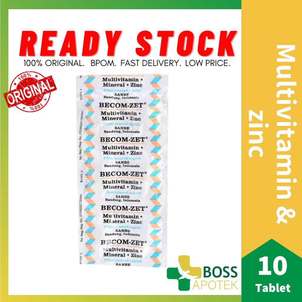 BECOM-ZET 10 KAPLET Multivitamin & Zinc untuk daya tahan tubuh - BOSS APOTEK