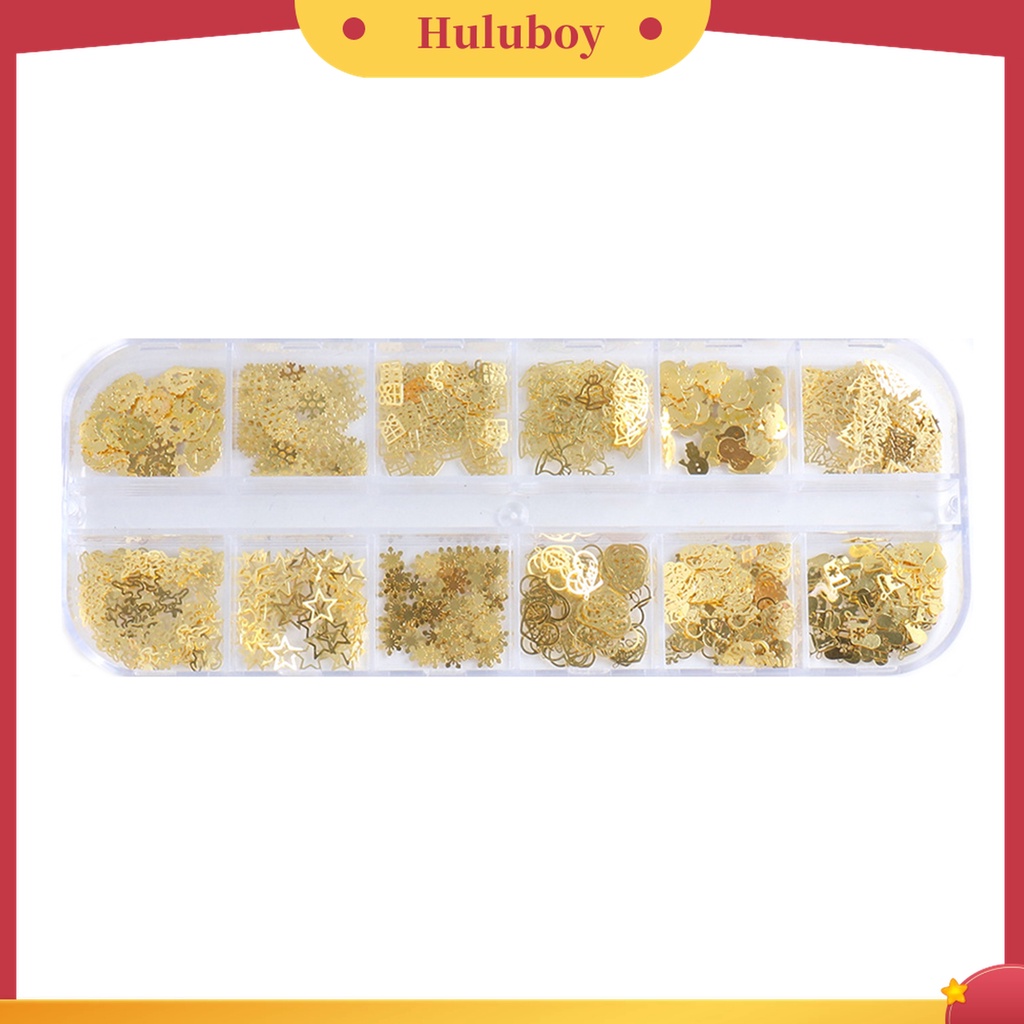 Huluboy Huluboy♡ 1 Kotak Dekorasi Nail Art Bentuk Rusa / Manusia Salju / Snowflake Bahan Metal Warna Emas