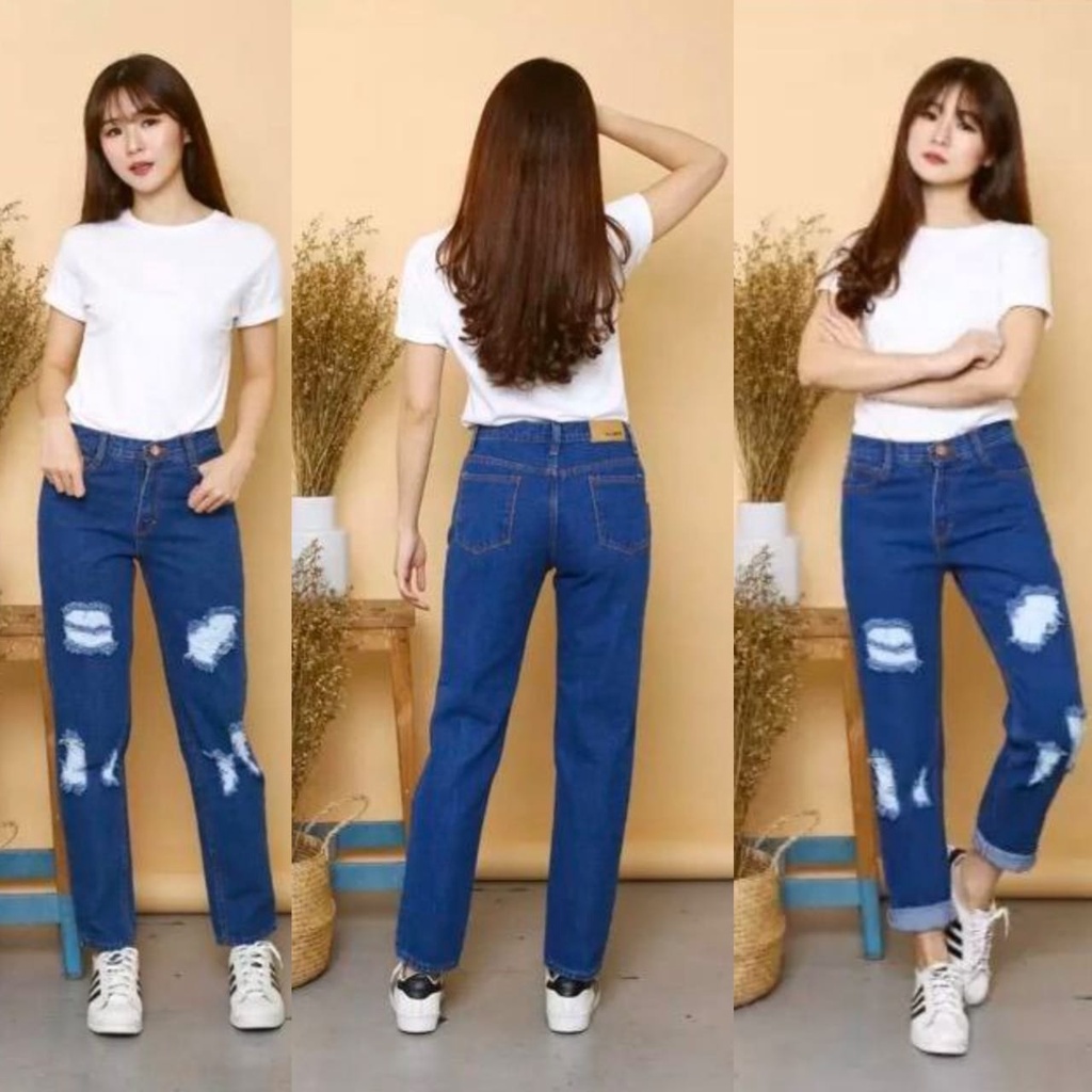 CELANA BOYFRIEND WANITA RIPPED JEANS SOBEK / CELANA JEANS SOBEK2 KEKINIAN / CELANA JINS WANITA SOBEK