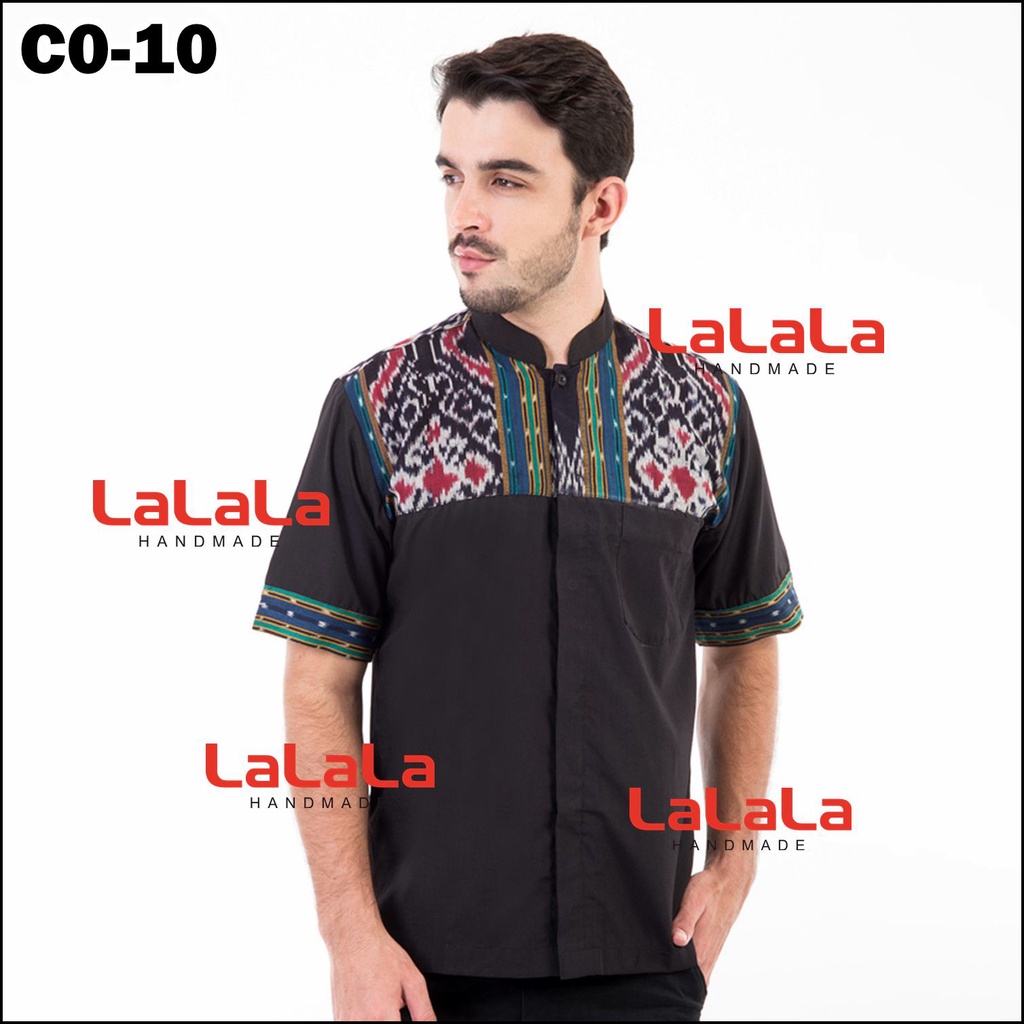 Baju Tenun / Kemeja Tenun Etnik Kombinasi Polos