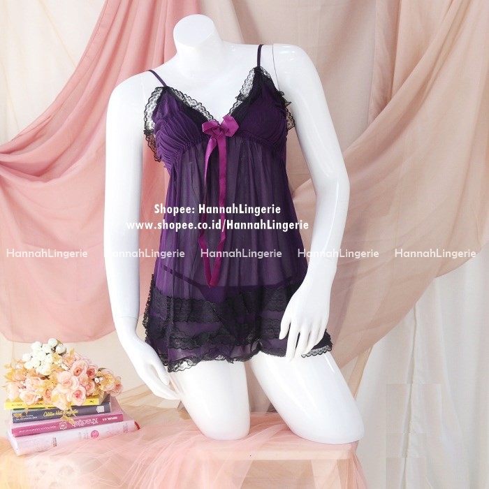 Hannah Lingerie Original - Baju Tidur Warna Merah &amp; Ungu Seksi Transparan Menggoda 923