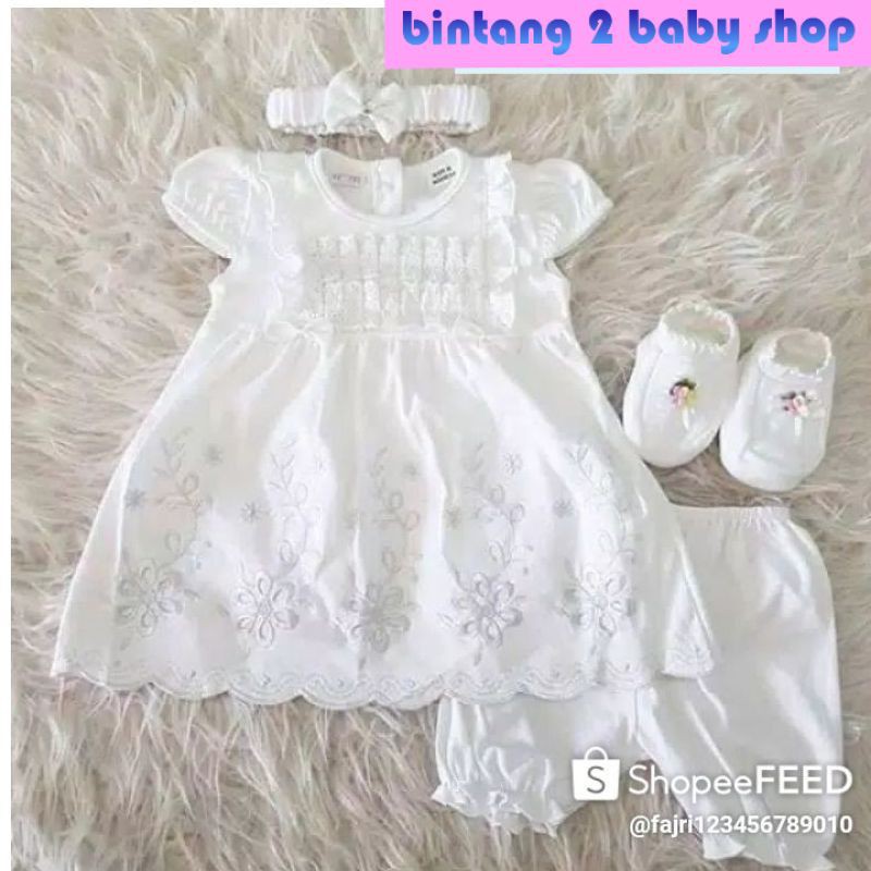 Dress Bayi SatuSet Newborn Putih/Baju Bayi Aqidah Putih