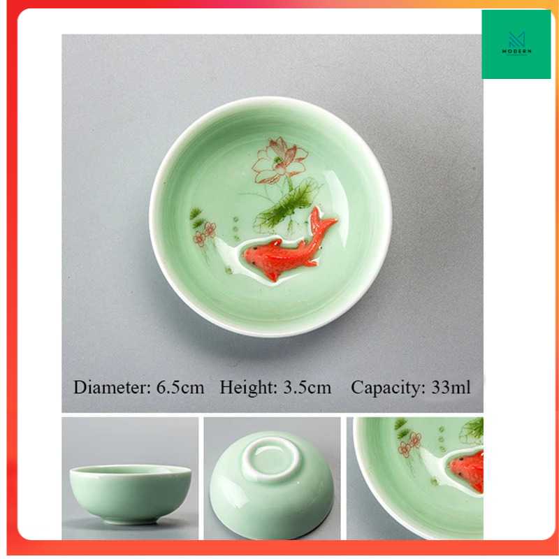 TD-DA JUSEN Cangkir Teh Keramik Chinese Celadon Fish Teacup 33ml - D042