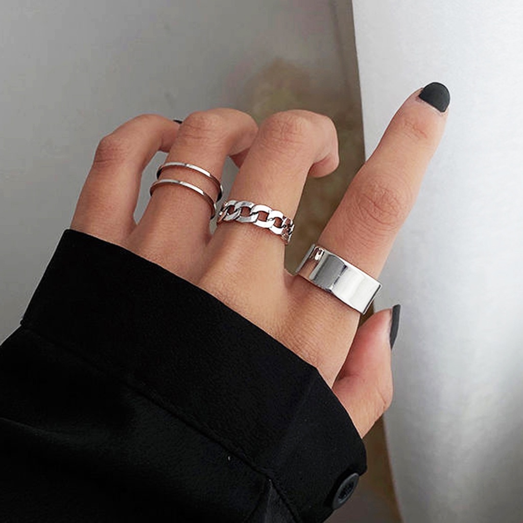 3pcs Cincin Model Terbuka Dapat Disesuaikan Gaya Hip Hop Untuk Wanita