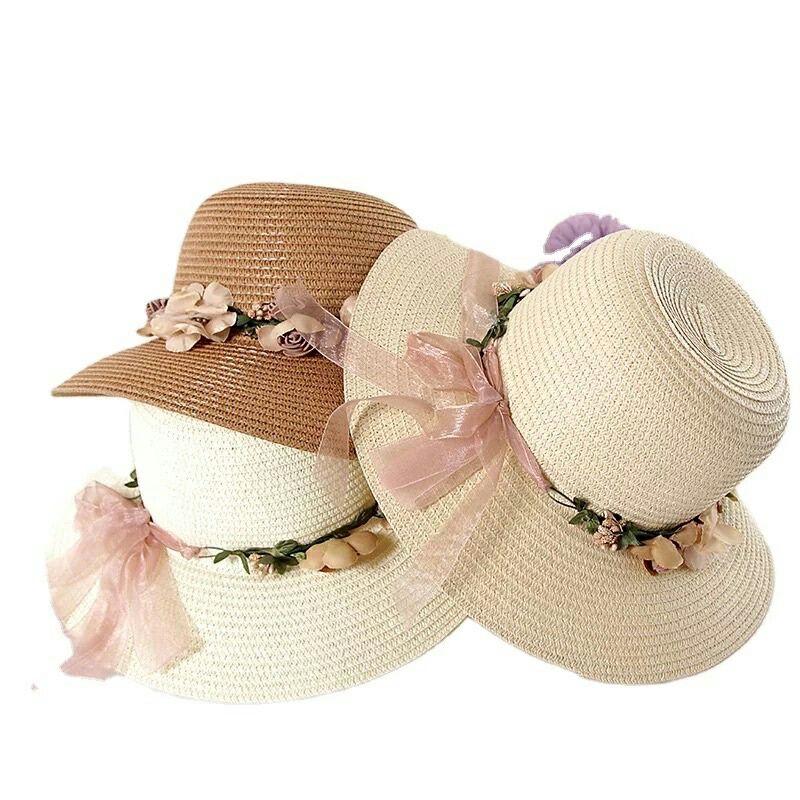 topi pantai oval mahkota bunga