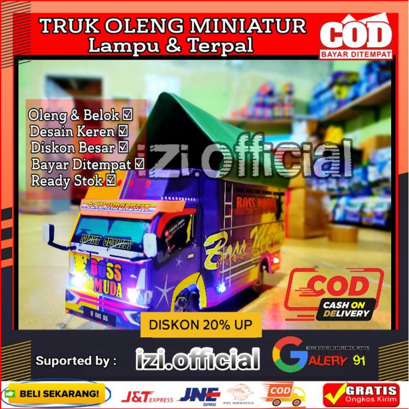 MINIATUR TRUK OLENG MINIATUR TRUK BOS MUDA BOS KECIL MURAH FULL LAMPU TERPAL OLENG RODA KAYU