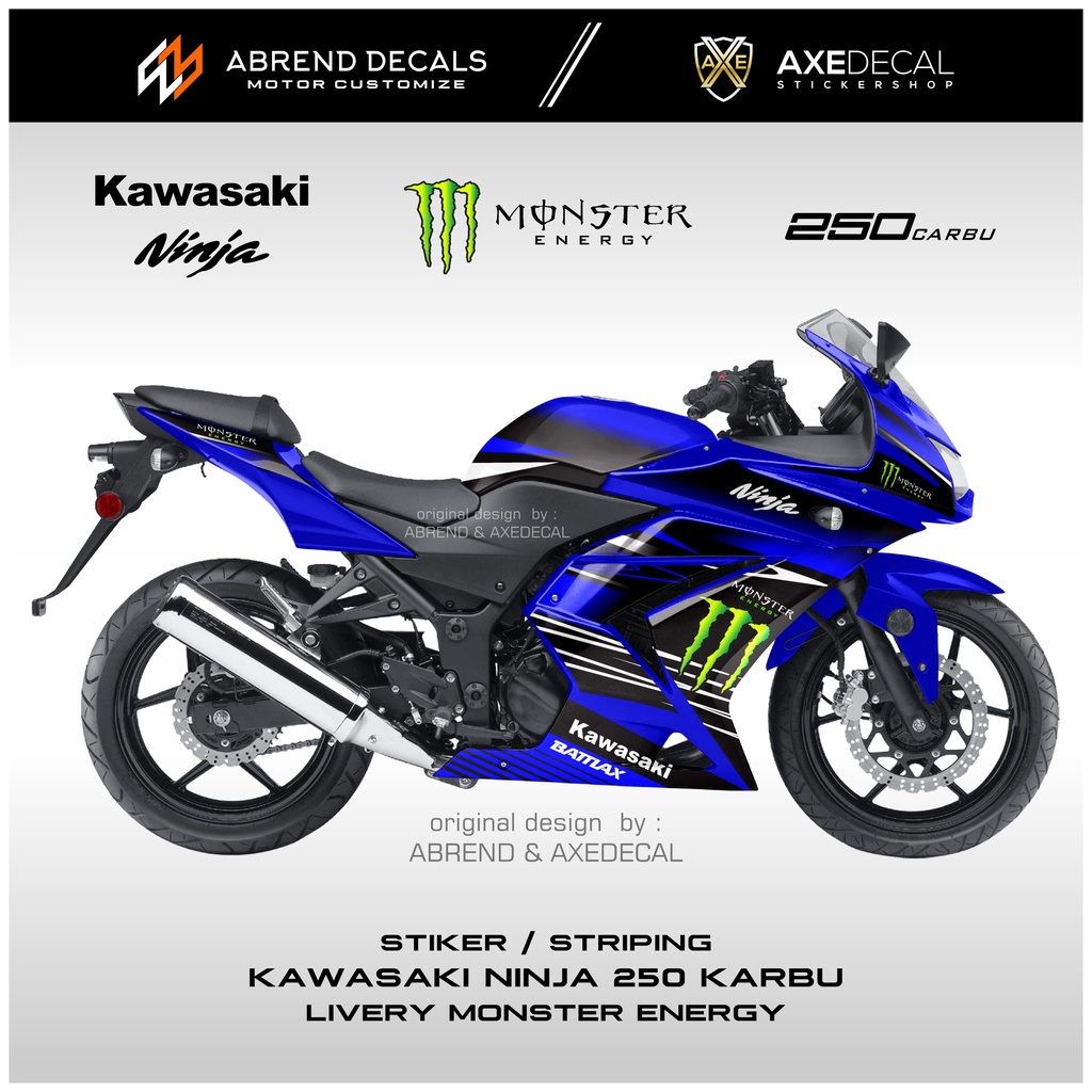 STRIPING NINJA 250 KARBU LIVERY MONSTER E / STIKER MOTOR KAWASAKI NINJA CARBU DESAIN CUSTOM / STOCK 