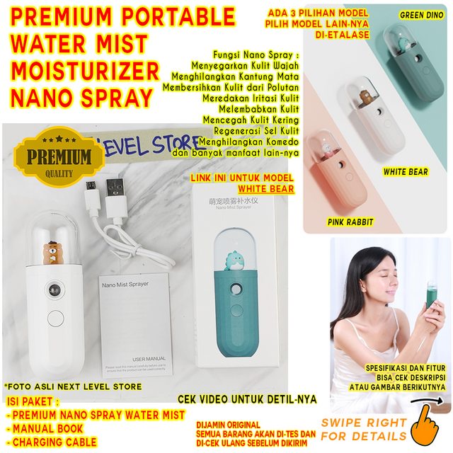 Premium Mini Cute Nano Spray Water Mist Portable Beauty - White Bear