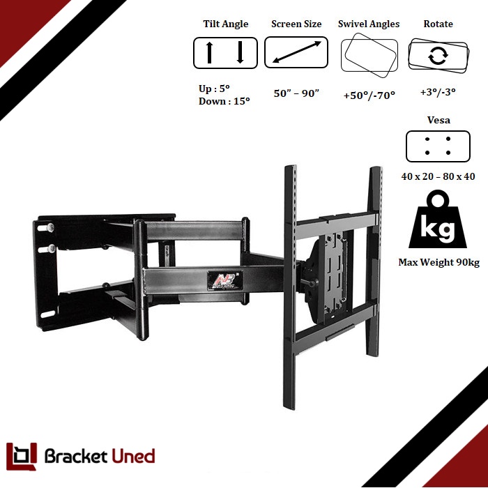 Bracket TV 80 55 50 60 65 70 75 85 90 Inch Dijamin Cocok LED LCD Plasma 50 - 90 In 6 Arah Universal Breket TV Briket TV Braket TV Gantungan TV Tembok Tempelan TV Dinding BU1 North Bayou NBSP 5