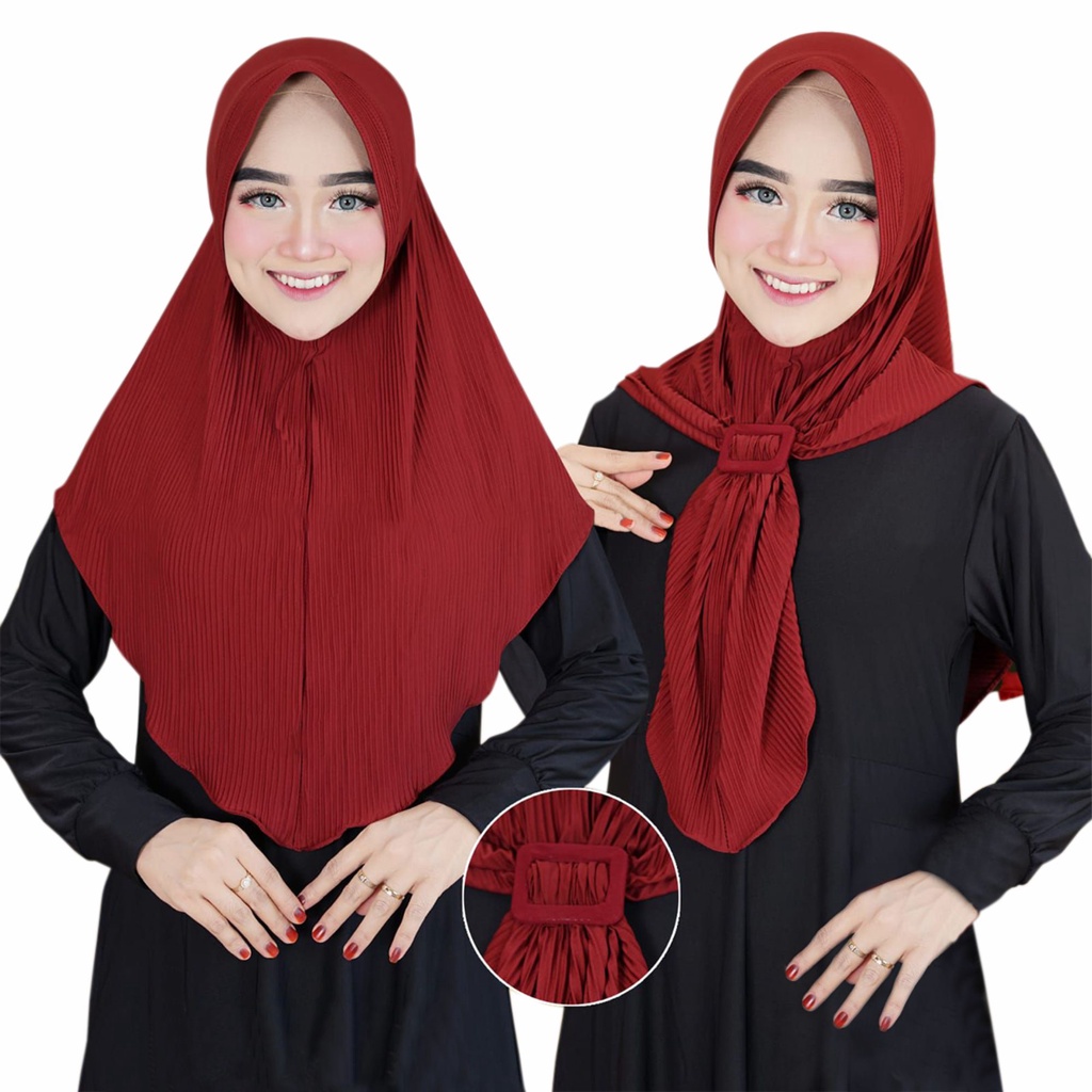 GROSIRHIJABKU Jilbab Bergo Plisket Pet Free Ring Gesper Bahan Jersey (Plisket Gesper)