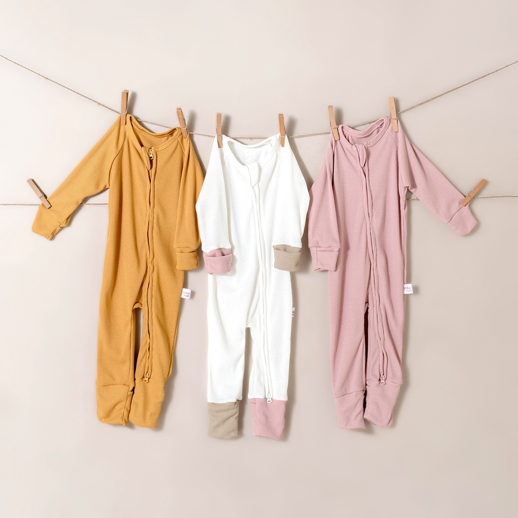 Labu Kids - Rib Sleepsuit Zipper | Baju Tidur Bayi Piyama Anak Bayi Rib Sleepsuit Jumpsuit Piyama  Long Sleeve Lengan Panjang