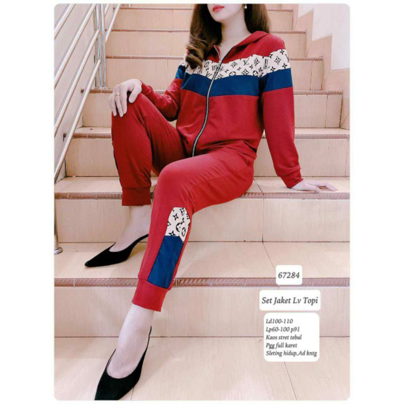 SETELAN HOODIE+CELANA WANITA IMPORT PREMIUM LV LOUIS VUITTON 67284