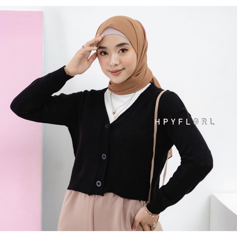 GFS Balona Cardigan Rajut Wanita Lengan Balon all size (ld 100-114)-Okti black