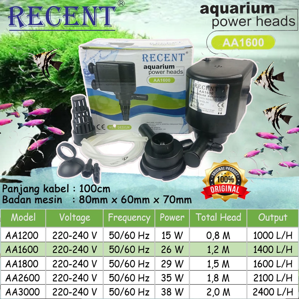 Recent AA1600 - Mesin Pompa Aquarium/Aquarium Power Heads 26W