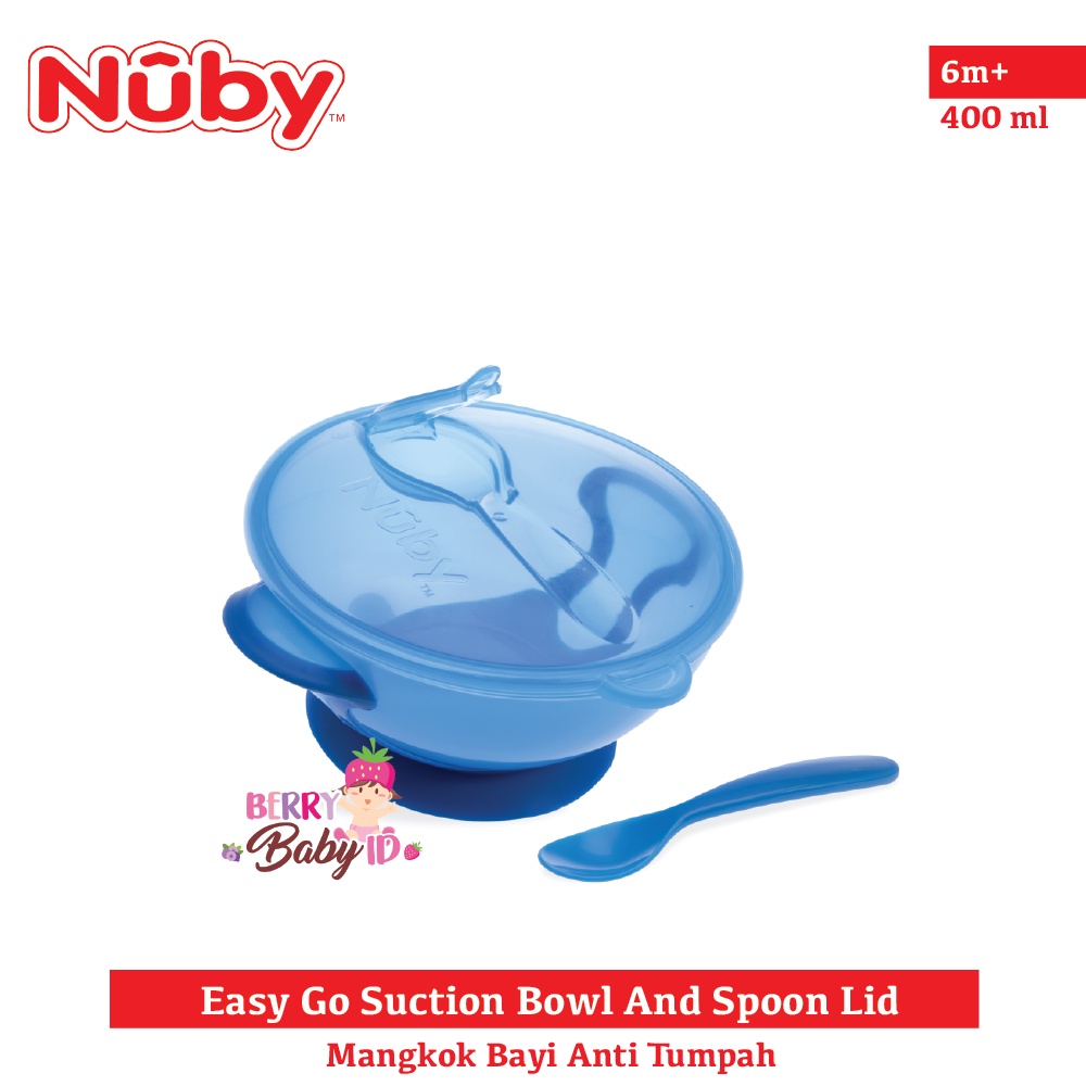 Nuby Easy Go Suction Bowl &amp; Spoon Mangkok Travel Makan Bayi Anak Berry Mart