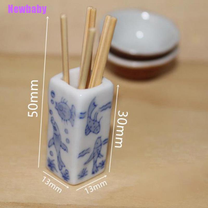 (Newbaby) Mainan Miniatur Sumpit + Tabung + Sendok + Garpu Skala 1: 12 Untuk Dekorasi Rumah Boneka