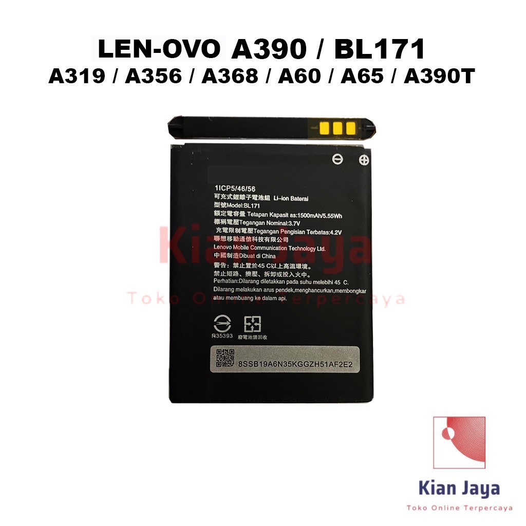 Baterai Hp A390 A390T A319 A356 A368 A60 A65 BL171 Original OEM Batre Batrai Battery BL 171 Ori LEN OVO