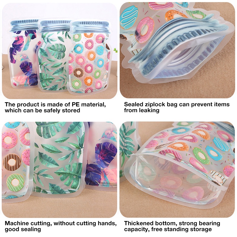 Reusable Moisture-proof Mason Bottle Ziplock Bag / Dried Fruits Snacks Tea Candies Sealed Self-supporting Storage Bag