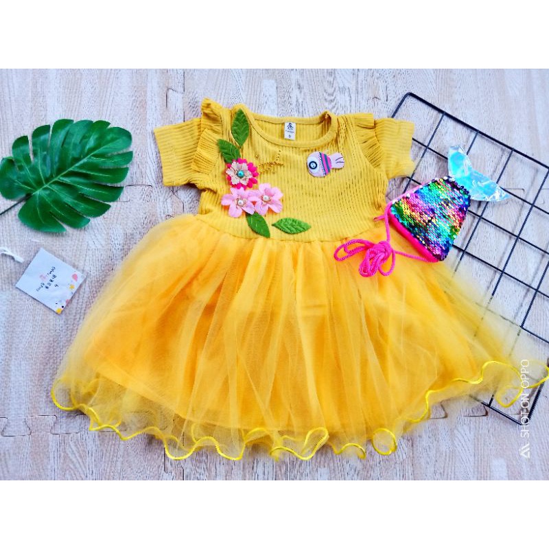 [0-5th] DRESS TUTU ANAK GAUN PESTA DRESS TILE ANAK IMUT MOTIF BUNGA FREE TAS USAP IKAN / DRESS TUTU ANAK IMPORT PREMIUM BUNGA / DRESS TUTU ANAK FLOWER MEWAH