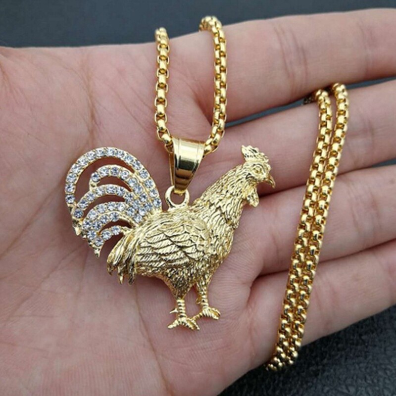 Kalung Liontin Ayam Jago Gallic Warna Emas Gaya Hip Hop Untuk Pria Dan Wanita