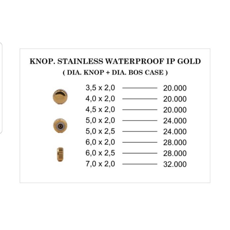 KNOP. STAINLESS STEEL WATERPROOF IP GOLD( DIA KNOP + DIA BOS CASE)