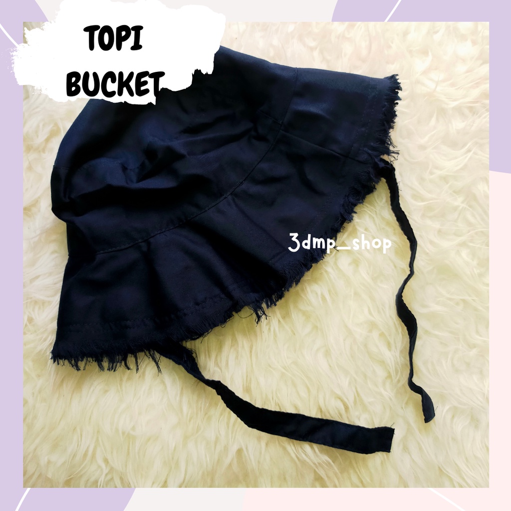 Topi Bucket Rumbai Hitam putih navy army lebar