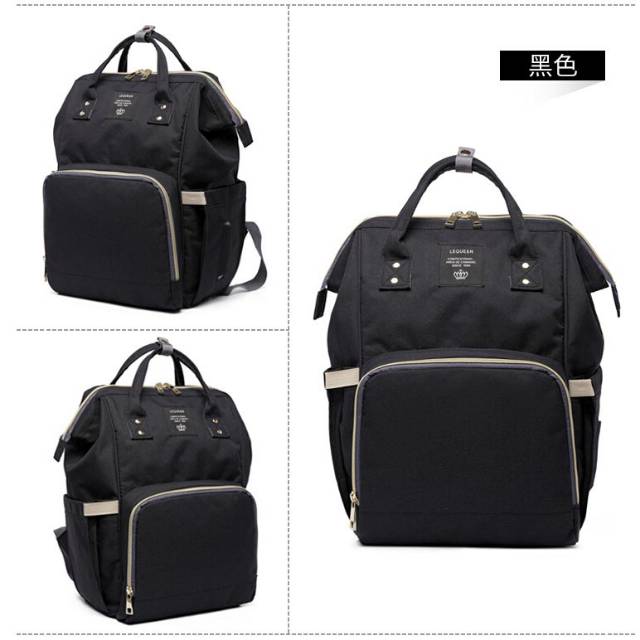 LEQUEEN Tas Ransel Nursery Mummy Perlengkapan Bayi - Black