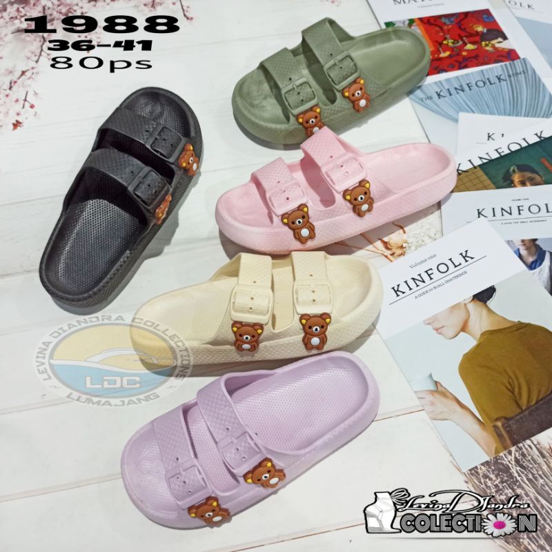 SANDAL SELOP KARET JELLY BAN DUA MOREGO 1988 BERUANG TEBAL(36-41)