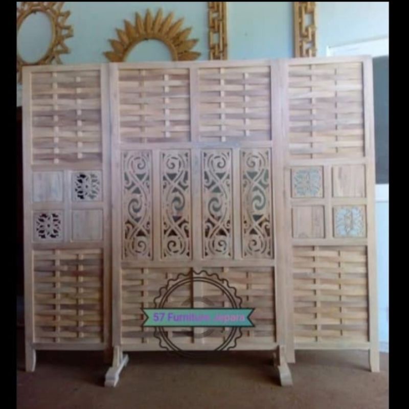 sketsel penyekat ruangan 4 pintu kayu jati mentahan