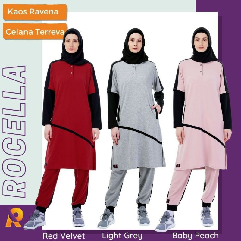BAJU SETELAN OLAHRAGA WANITA MUSLIMAH ORI ROCELLA / KAOS OLAHRAGA STELAN CELANA TRENING / BAJU OLAHR