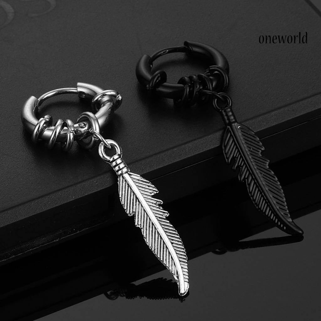 OW# 1 Pair Feather Shape Drop Earrings Small Vintage Piercing Round Clip Earrings Jewelry Accessory