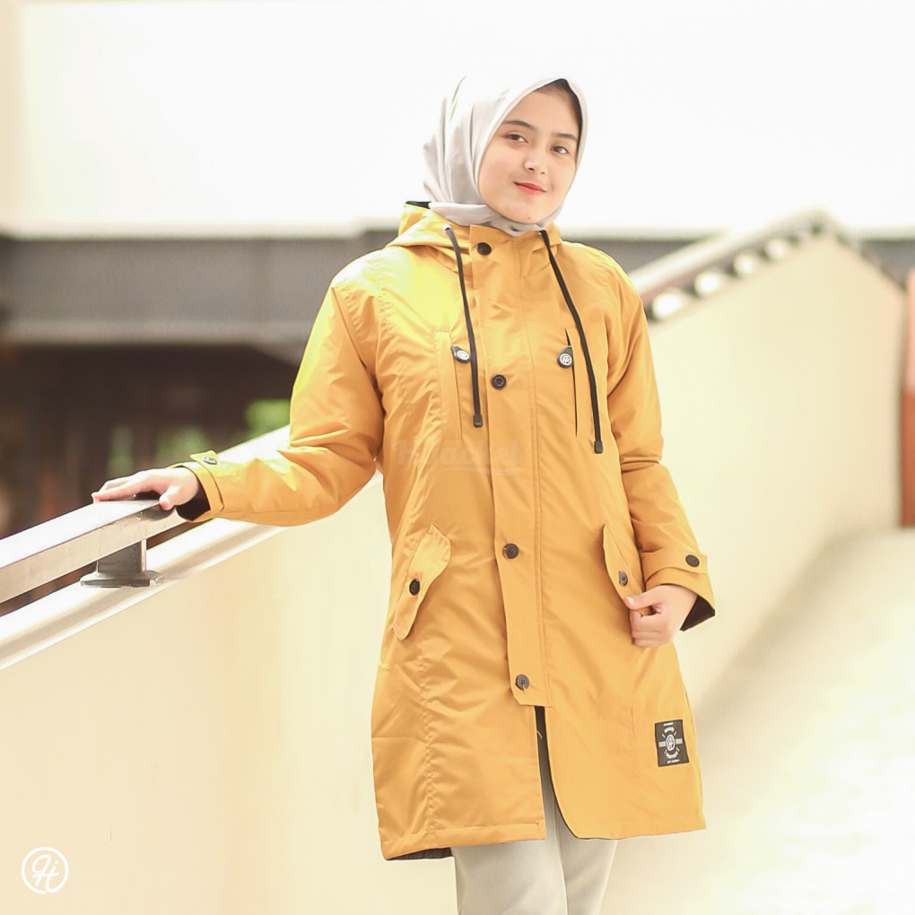Hijacket Ixora GOLDENROD Premium Ori - Jaket Wanita Muslimah Mendaki Panjang Syari ala Korea Murah