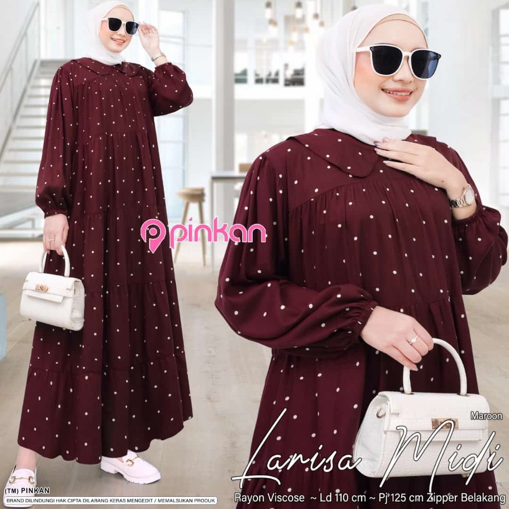 [ BAYAR DITEMPAT ] LARISA MIDI DRESS // PAKAIAN WANITA DEWASA // BY PINKAN ORIGINAL SOLO