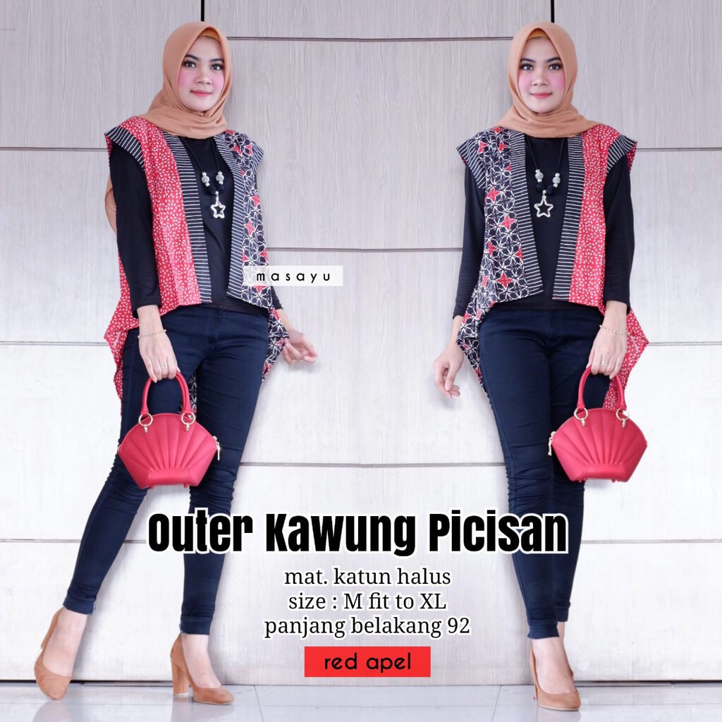 Cardi Kawung Picisan Batik Outer Modern Seragam Kantor Pesta Cardigan Warna Kerja Seragam