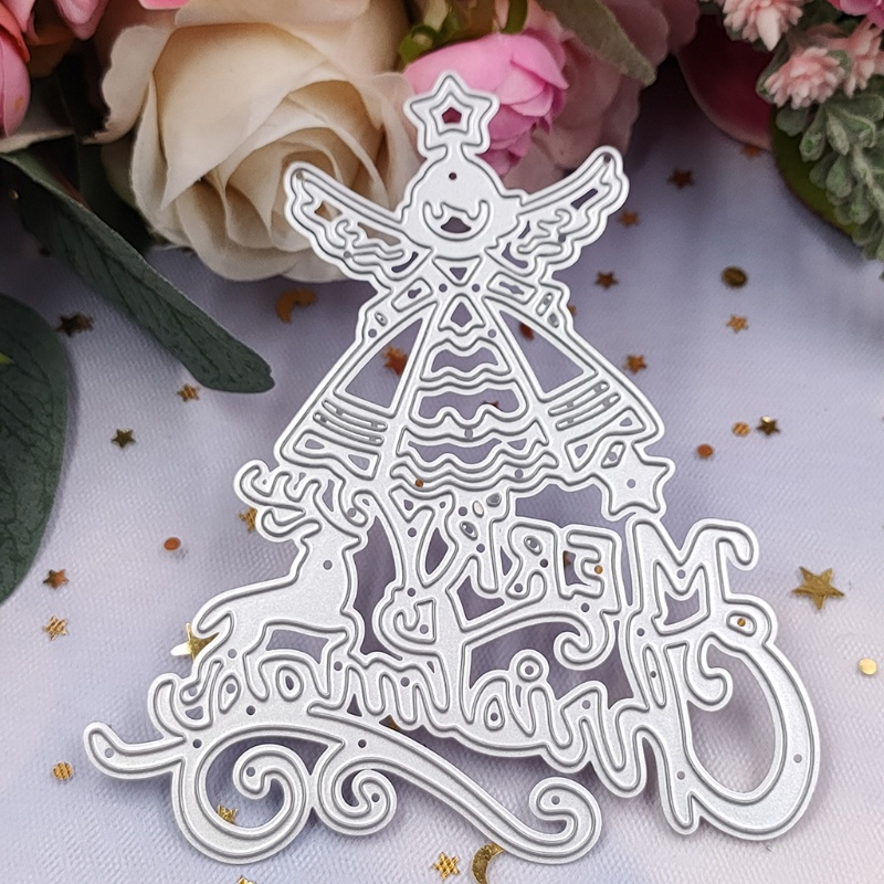 Cetakan Stensil Cutting Dies Motif Malaikat Natal Bahan Metal Untuk Scrapbook / Craft DIY / Embossing