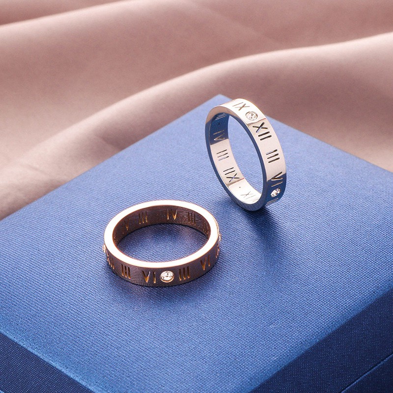 Cincin Fashion Titanium Wanita Anti Pudar Model Angka Romawi Korea Style Rosegold dan Silver