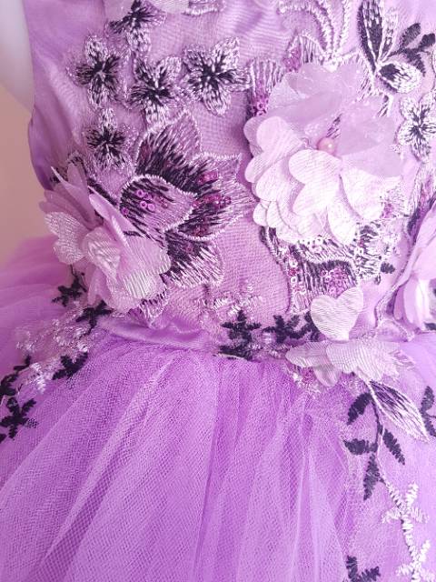 GA2559 PREMIUM ARINA DRESS PURPLE GAUN PESTA ULANG TAHUN ANAK PEREMPUAN UNGU BUNGA PENGAPIT WEDDING