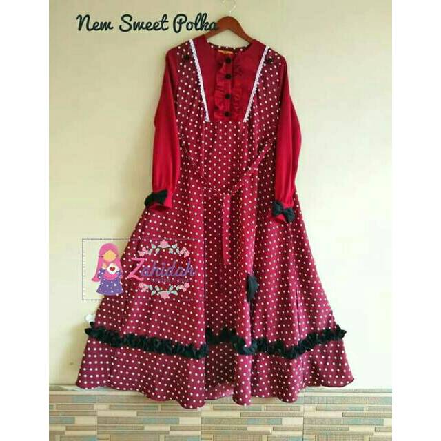 Set Sweet Polka warna Maroon Tipe B by Zahidah