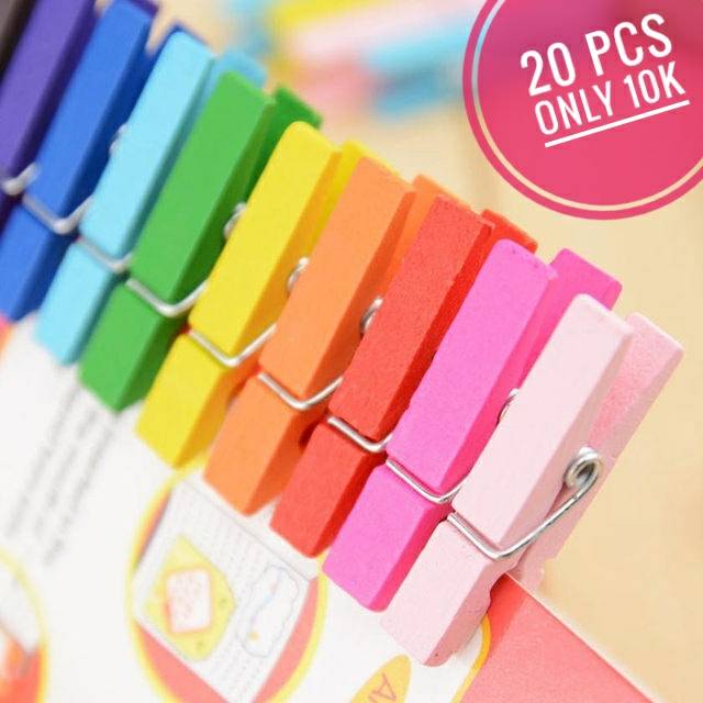 Wooden Clip 20 PCS Warna-Warni - Jepit Foto Kayu Polaroid