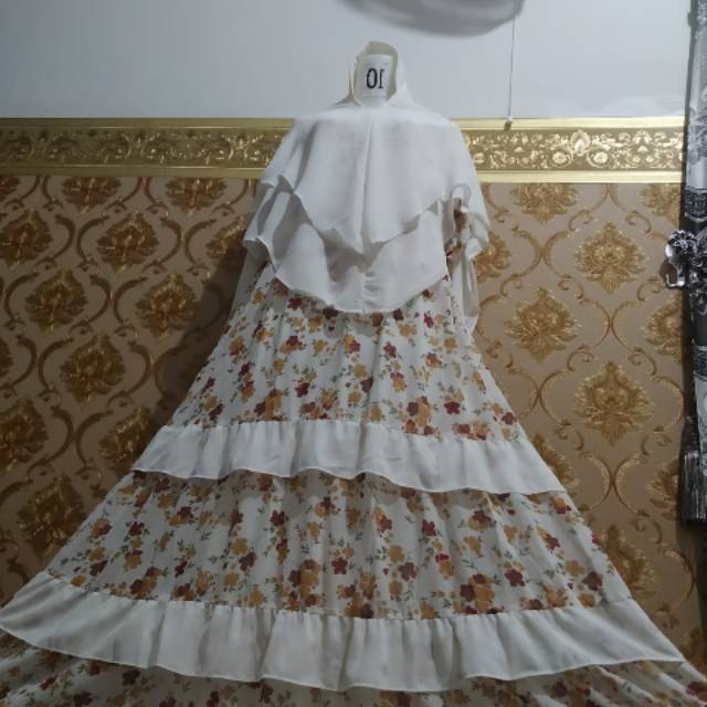 Gamis syari seruty printing set hijab, motif bunga kecil