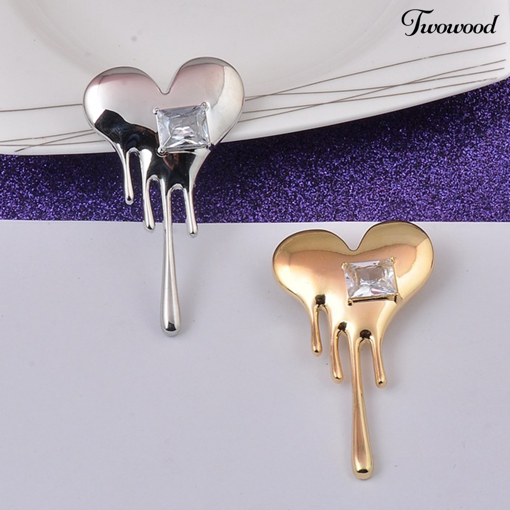 Twowood Mini Exquisite Lapel Pin Gift Heart Shaped White Cubic Zirconia Brooch Pin Costume Accessories