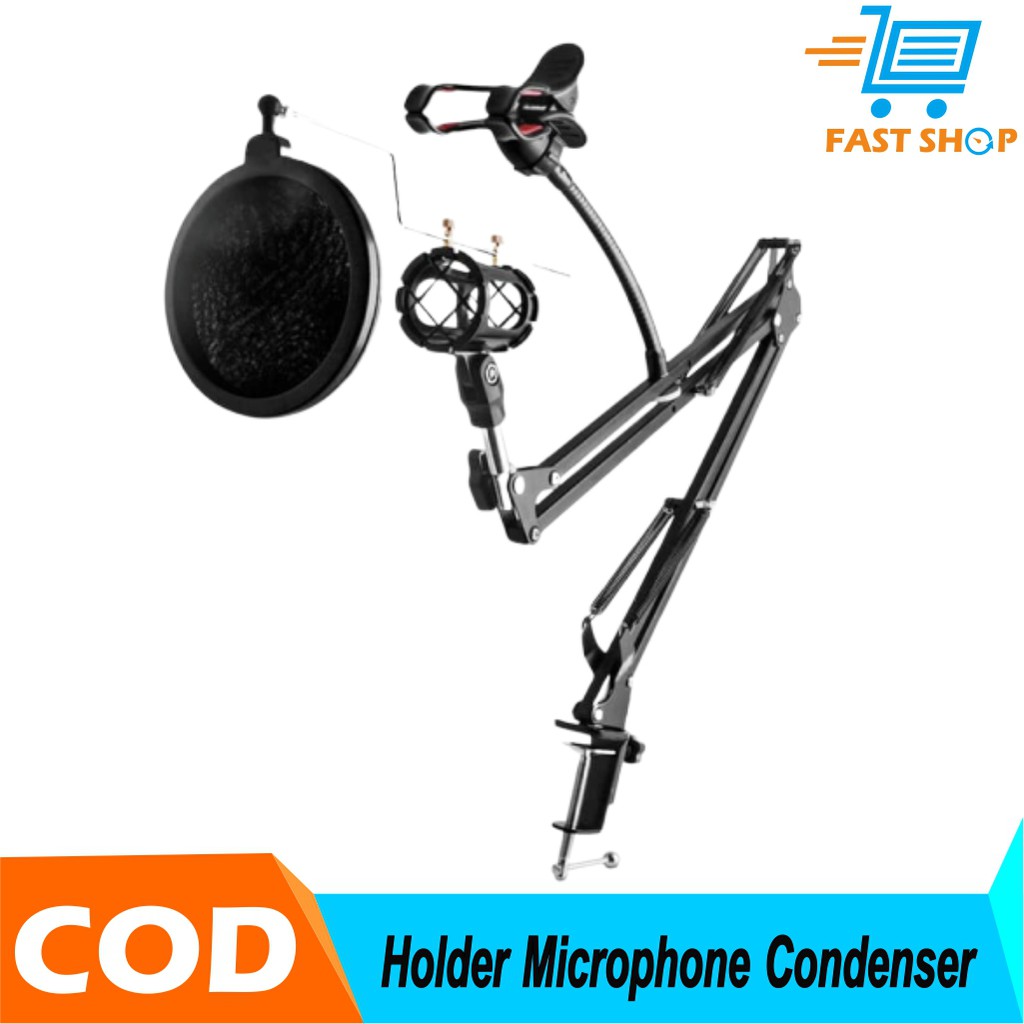 Holder Microphone Condenser &amp; Phone Stand Holder 360 Degree Adjustable