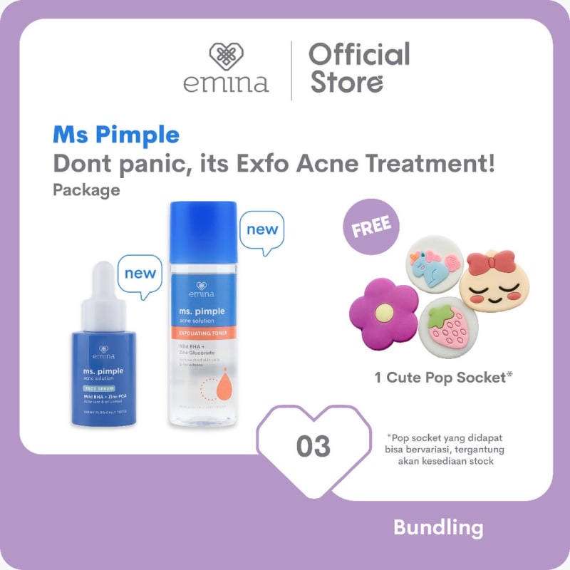 NEW Emina Ms Pimple Dont Panic, Its Exfo Acne Treatment - Paket  Anti Panik untuk Angkat Sel Kulit M