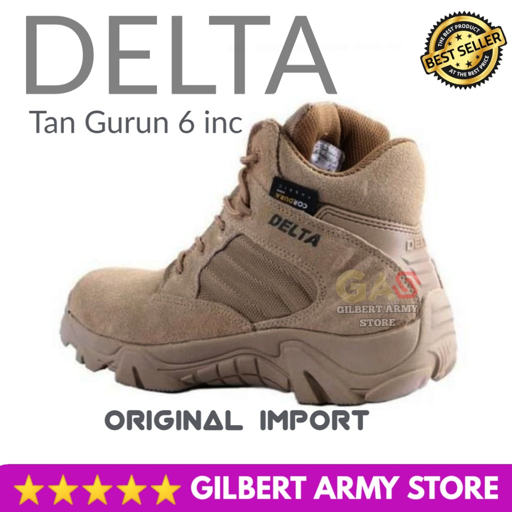 Sepatu DElta Tan Gurun Coklat Pendek 6inc Ori Impor Tactical Boots Army Murah Gilbert army Store