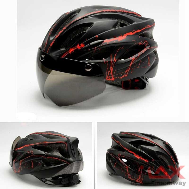 Helm Sepeda dengan kacamata removable ultra ringan buildin Visor Removable Lens Cycling Bike Helmet