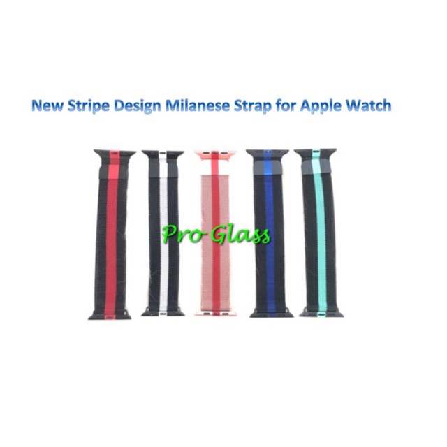 Apple Watch 42 / 44mm Milanese STRIPE Loop Magnet Strap Band Stainless series 1-6 / SE