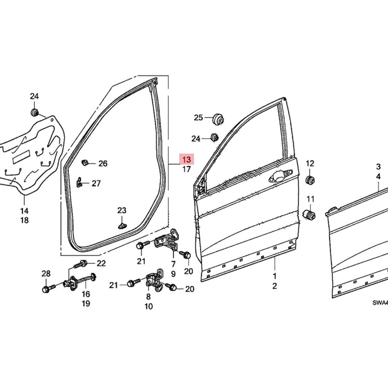 72310 / 72350 SWA Karet Balon Pintu Weatherstrip Door Depan Kanan / Kiri Honda CRV GEN 3 RE RE1 RE3 2007 2008 2009 2010 2011 2012