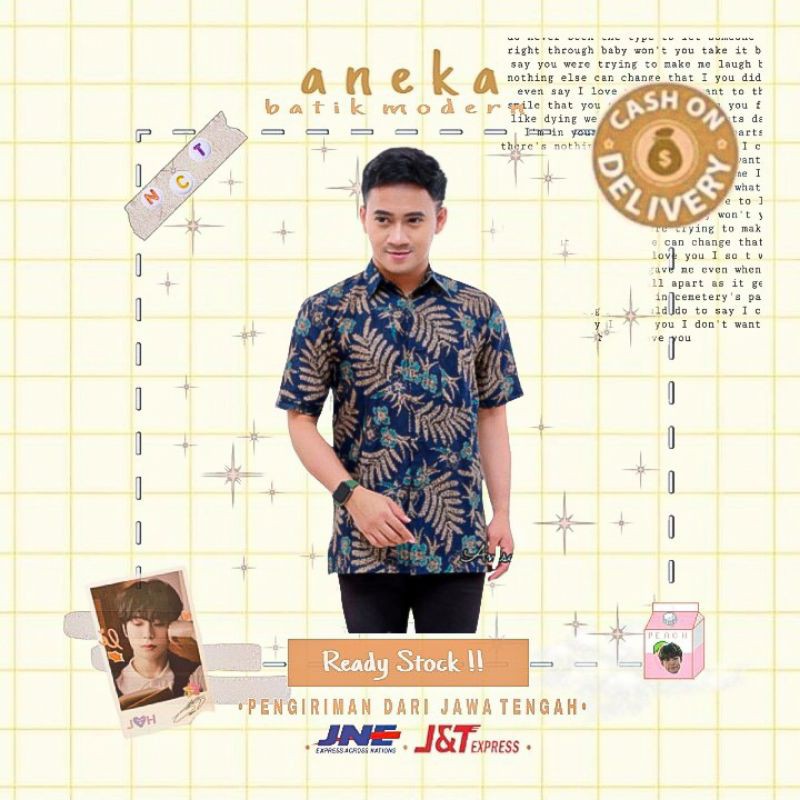 KEMEJA HEM ATASAN BAJU BATIK PRIA LENGAN PENDEK KERJA KONDANGAN KANTOR BIRU DONGKER NAVI NAVY XXL